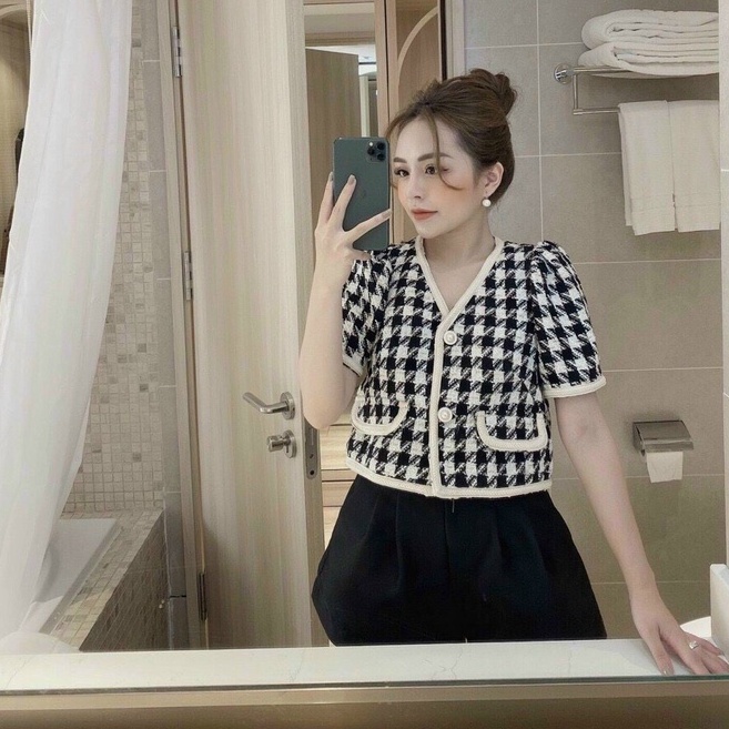 Áo dạ viền cộc tay cổ V Hiện đại | BigBuy360 - bigbuy360.vn