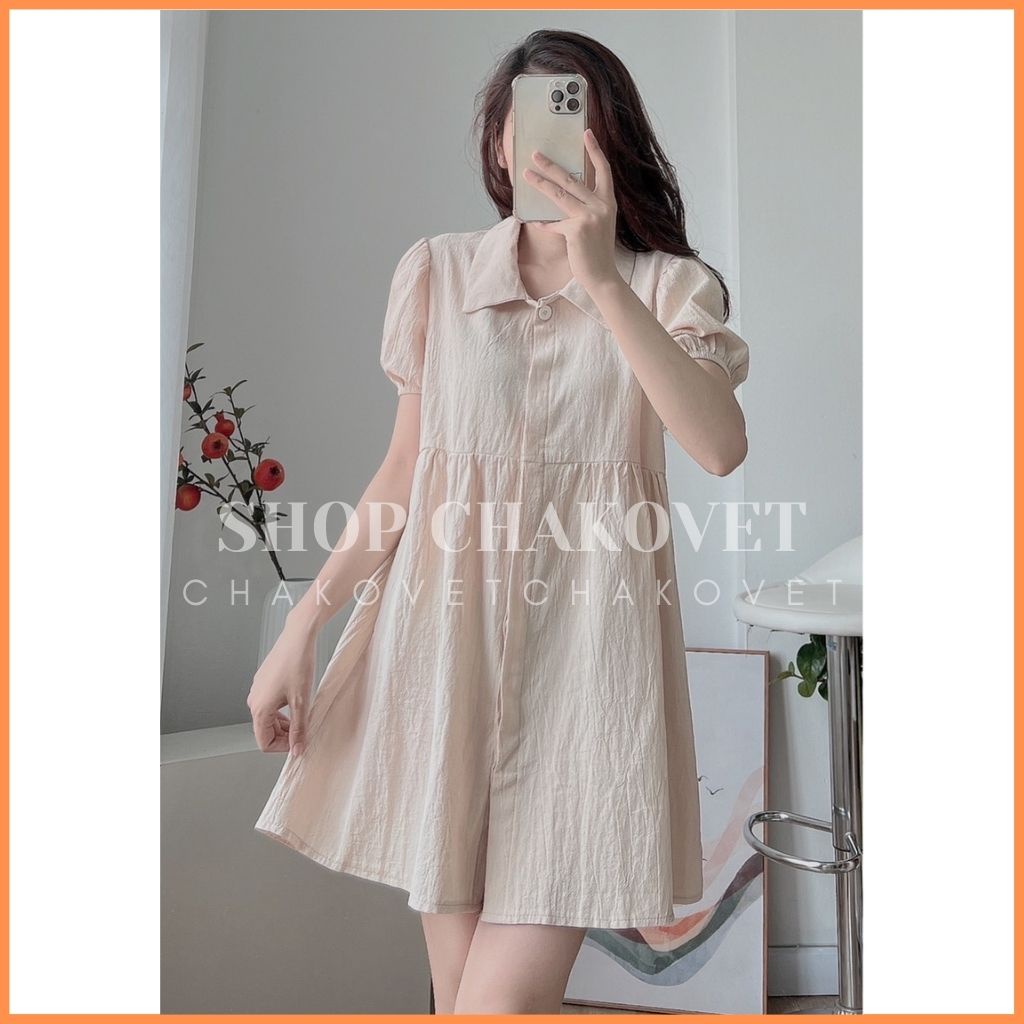 Đầm nữ tiểu thư bánh bèo V8327 Váy sơ mi dáng babydoll tay bồng style Hàn Quốc thích hợp mặc đi làm, đi chơi cực hot