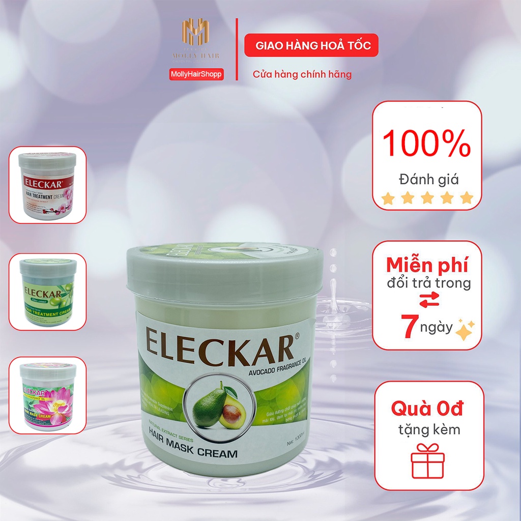 Hấp dầu 100% tinh chất thiên nhiên MollyHair Eleckar hoa sen , bơ, olive, hoa anh đào, cấp ẩm và phục hồi tóc hư tổn