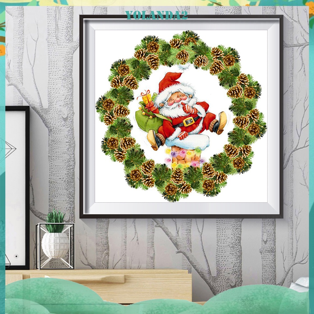 Tranh đính đá kim cương toàn bộ 5D DIY hình vòng hoa giáng sinh