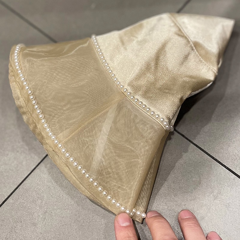 Nón Tai Bèo Vải Satin Đính Ngọc Trai Thoáng Khí Phong Cách Hàn Quốc Thời Trang Xuân Hè Dễ Phối Đồ Cho Nữ