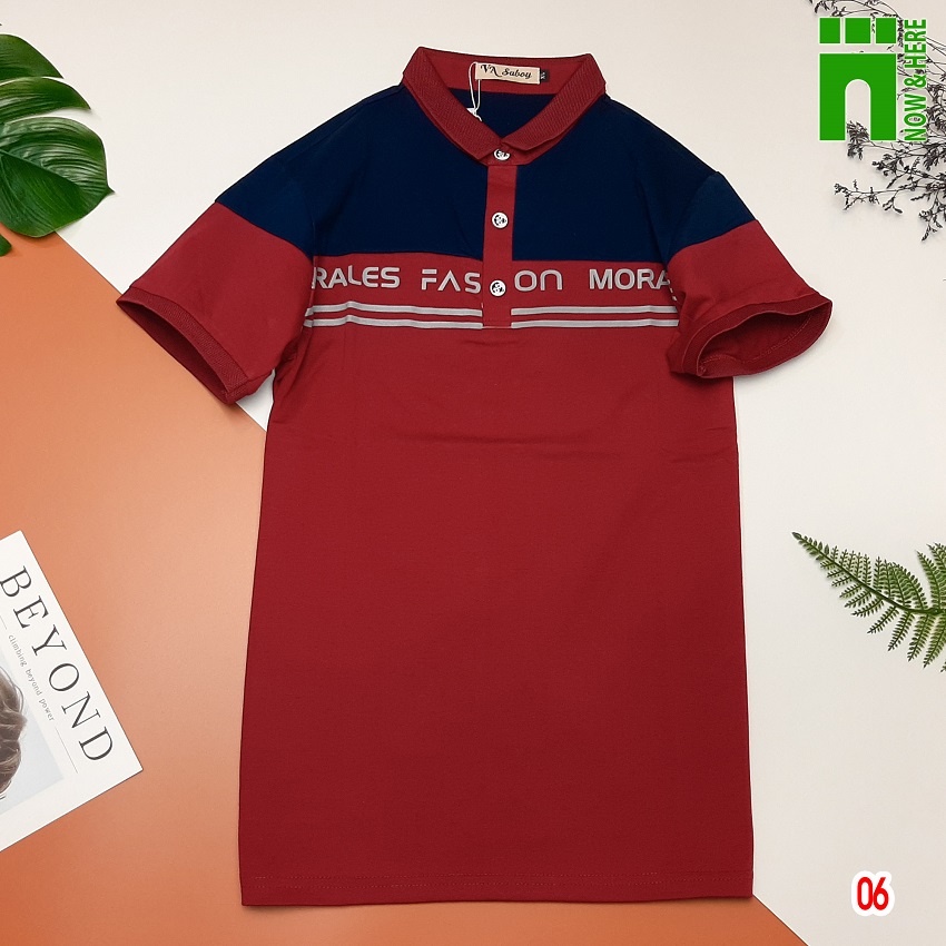 Áo thun nam cotton phối màu XÁM ĐỎ thời trang, áo phông có cổ cho nam từ 50kg - 60kg - NH SHOP