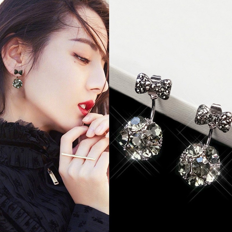 Khuyên tai hình nơ đính đá pha lê phong cách thanh lịch dành cho nữ