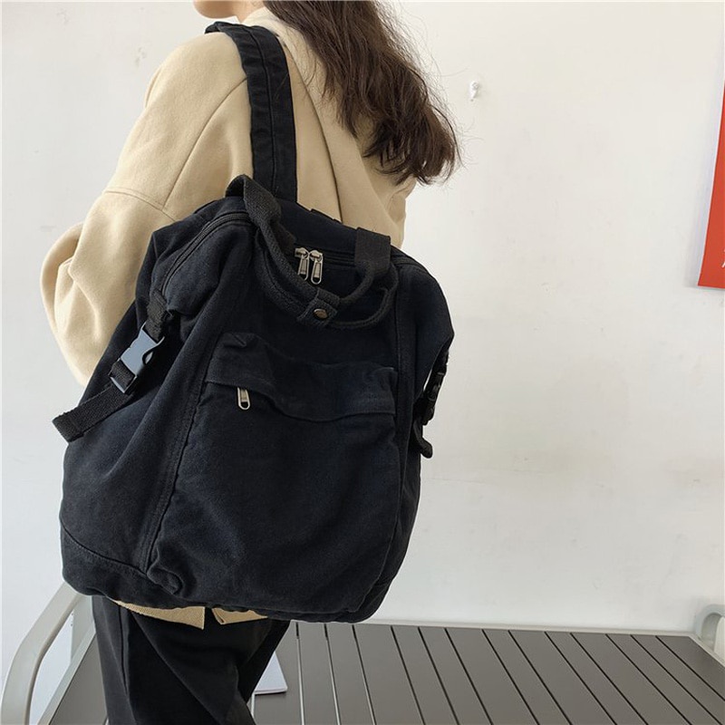 Ba Lô Đi Học Vải Canvas Chất Lượng Cao Sức Chứa Lớn Thời Trang Cho Nữ