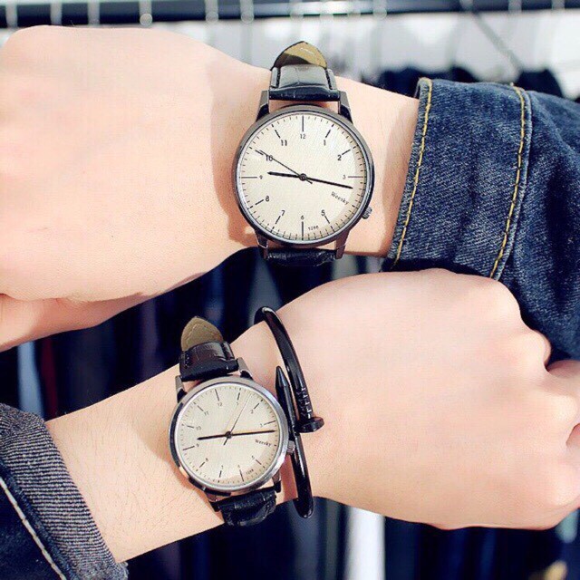 Đồng hồ cặp nam nữ Weesky dây da thời trang cặp đôi Hàn Quốc