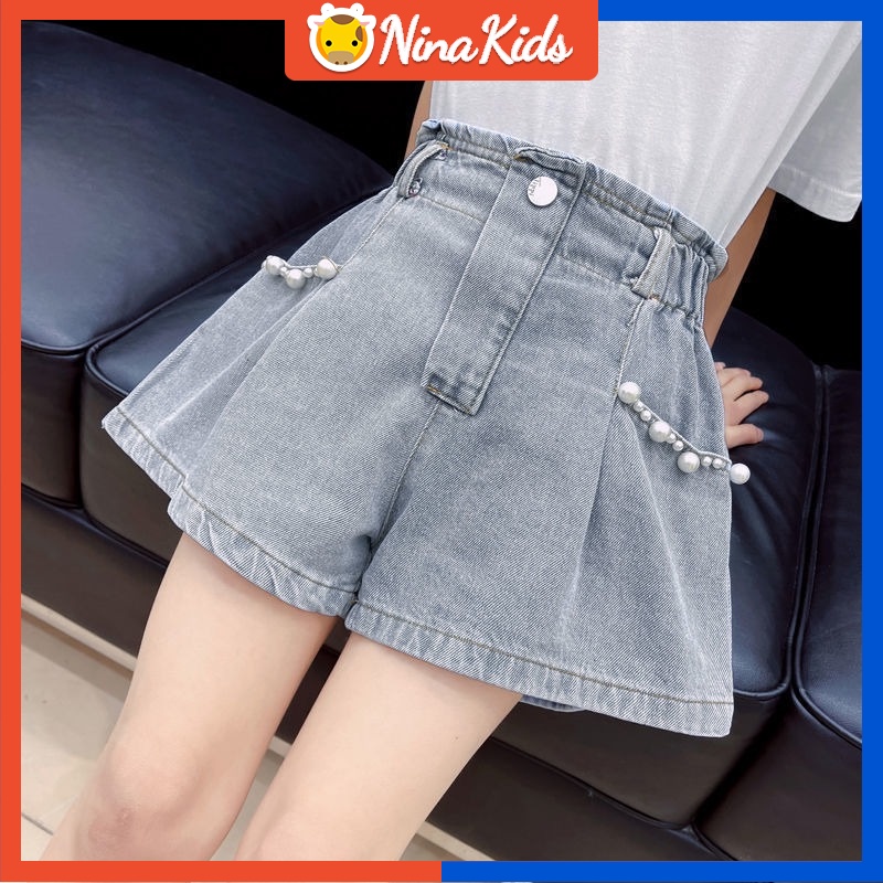 Quần short jeans Đính Hạt Thời Trang Cho Bé Từ 3-7 Tuổi