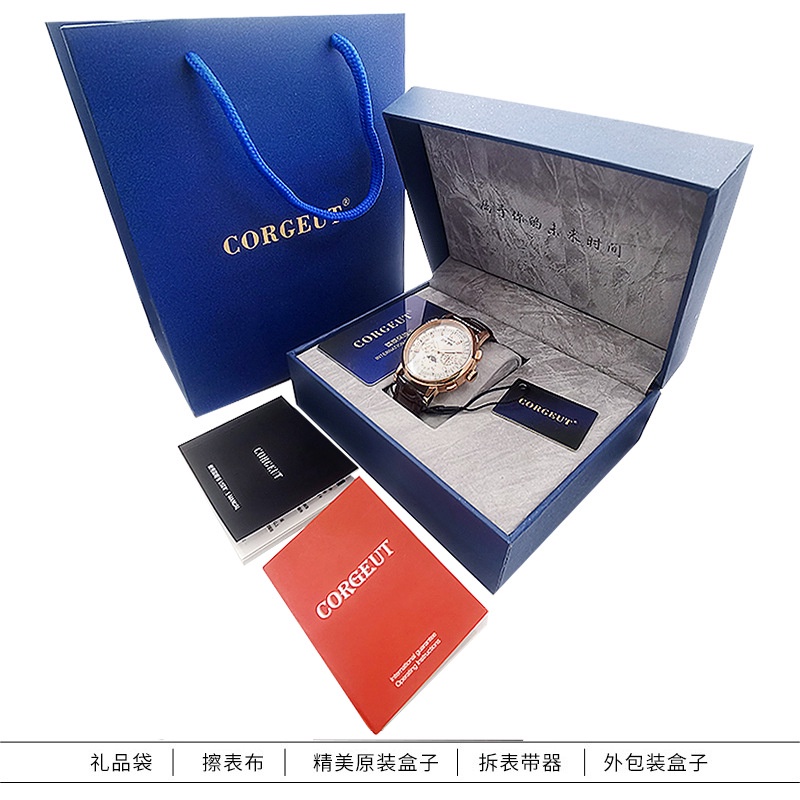 Đồng hồ nam Corgeut Size 42mm mặt tròn dây da chính hãng - Máy Cơ Automatic Khóa Bướm Chống Nước Chống Xước Cao Cấp