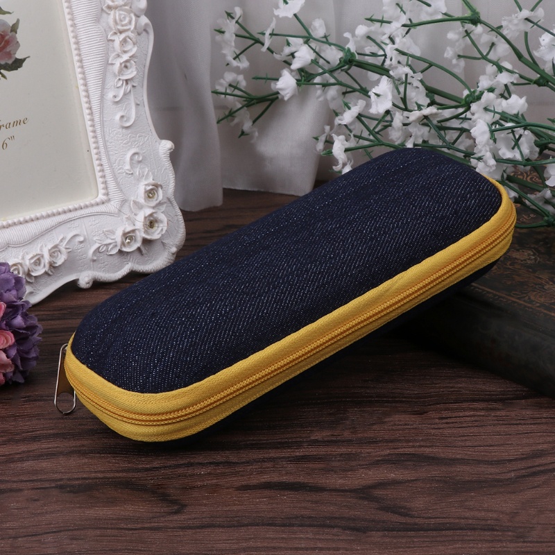 Hộp Đựng Mắt Kính Bằng Vải Denim Có Khóa Kéo Chống Rơi