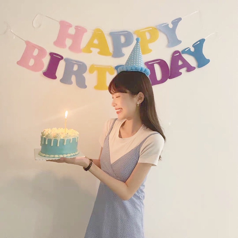 Dây chữ Happy Birthday vải nỉ nhiều màu sắc pastel trang trí sinh nhật Hàn Quốc