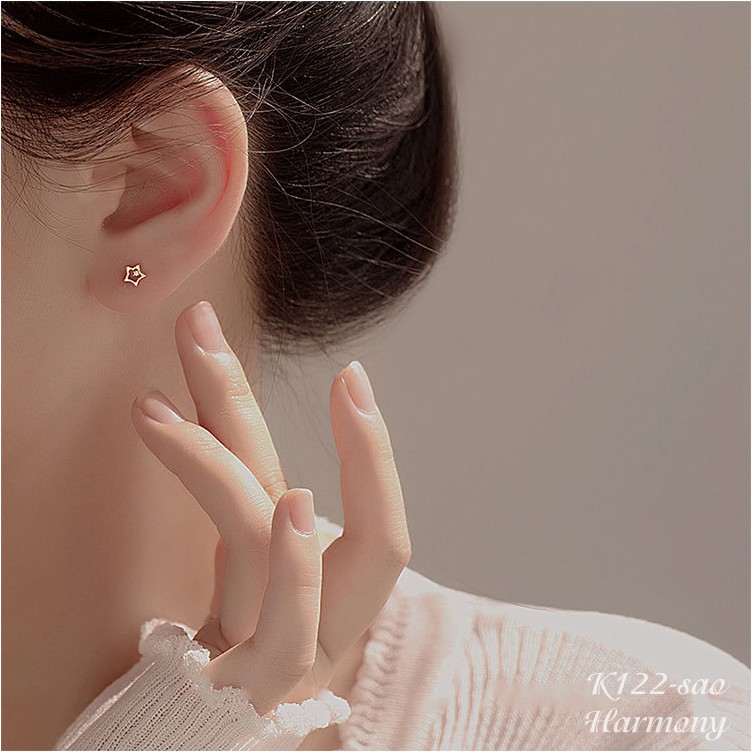 Bông tai, Khuyên tai nữ bạc 925 cao cấp mạ vàng nhiều mẫu xinh xắn, dễ thương K122| TRANG SỨC BẠC HARMONY
