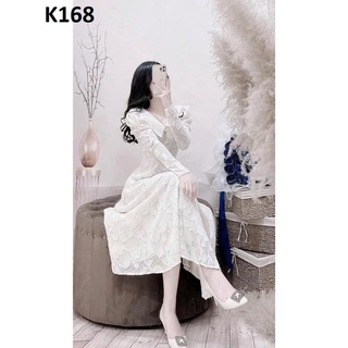 Đầm ren hoa cổ V màu be