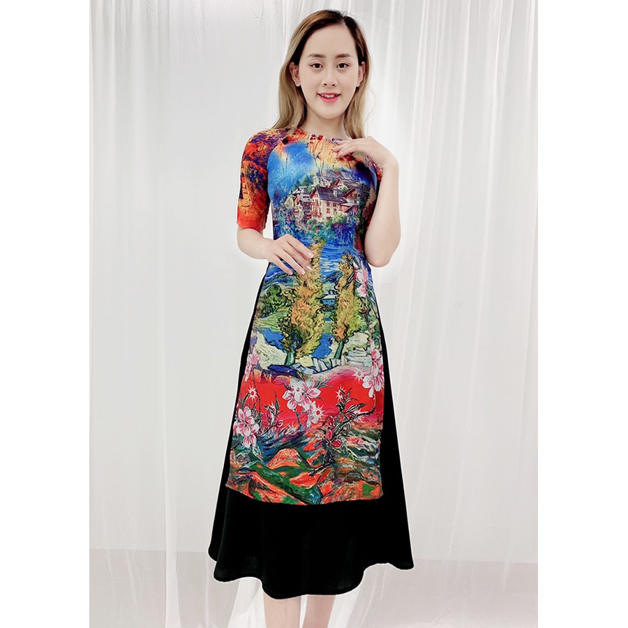 GOTI- Chân Váy Áo Dài Dáng Xòe Qua Gối Vải Lụa Satin Mềm Mịn CV3158