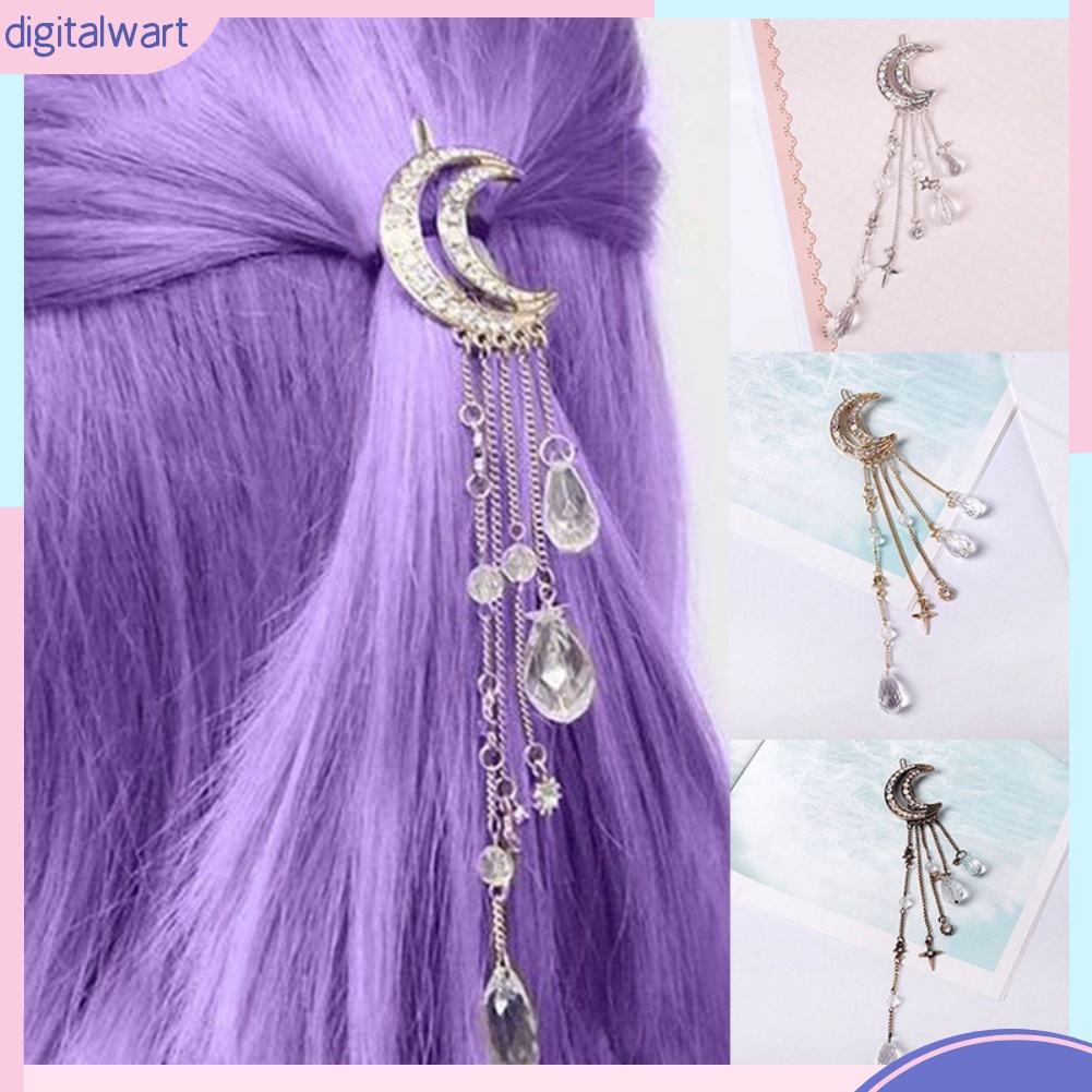 Kẹp Tóc Hình Mặt Trăng Đính Đá Phong Cách Retro Cho Nữ