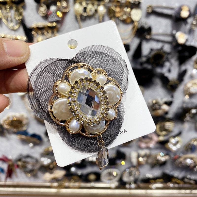 Trâm Cài Áo Hình Hoa Trà Và Nơ Đính Ngọc Trai Phong Cách Vintage Sang Trọng 5 Cái