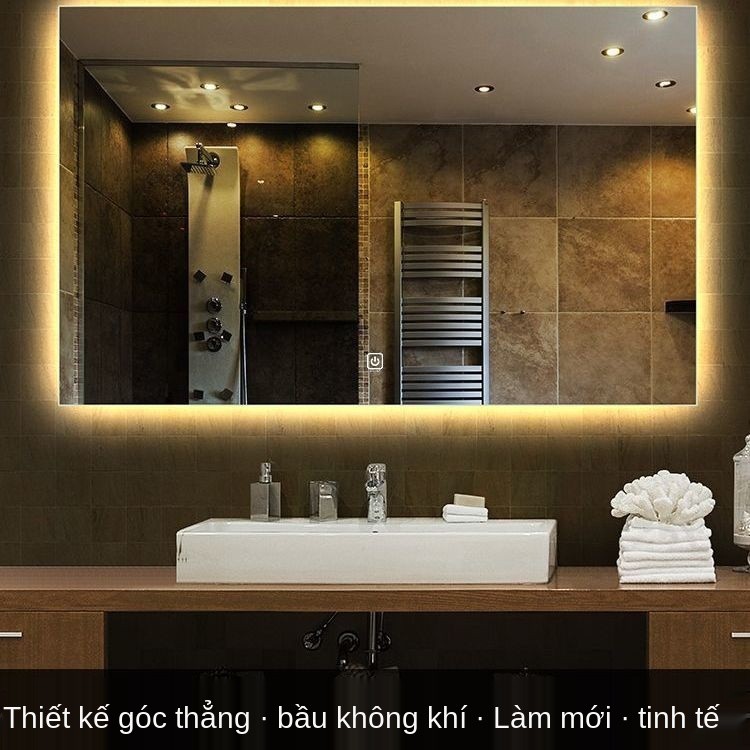 ▣Gương phòng tắm thông minh, vuông, trang điểm có đèn LED, bàn chống sương mù, treo tường, màn hình cảm ứng
