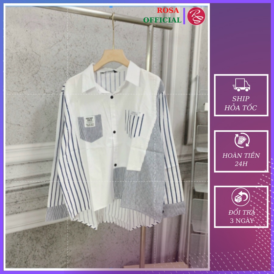 Áo sơ mi nữ form rộng, áo sơ mi nữ kiểu Hàn quốc Thom Browne freesize từ 40-65kg, somi dài tay phong cách Unisex