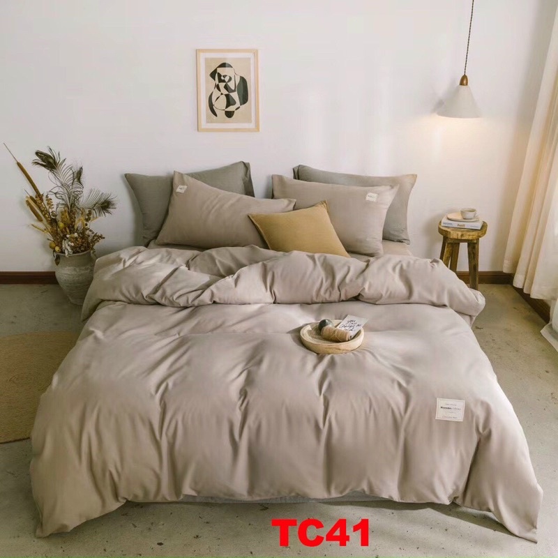 [Mã BMTTC60 giảm đến 60K đơn 50K] Trọn Bộ Chăn Ga Gối Cotton Tici 5 Món Hizun Trơn 1 Màu Vintage