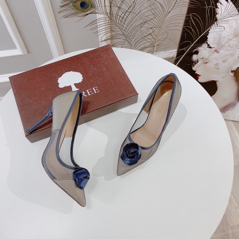 HÀNG QUẢNG CHÂU FULL BOX SẴN HÀNG Giày lưới hoa Hồng 9cm