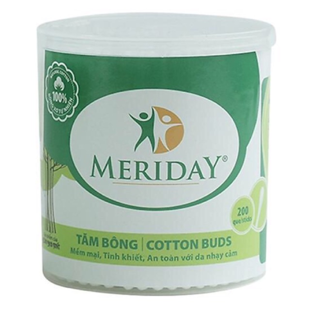 Combo 2 hủ tăm bông nắp xoay Merino - Meriday - Bông Bạch Tuyết