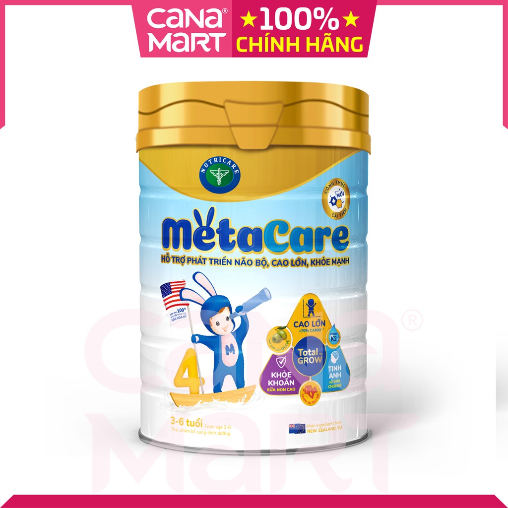 Sữa bột tốt Nutricare MetaCare 4 giúp bé phát triển chiều cao, trí não, DHA, K2 tránh táo bón (900g)