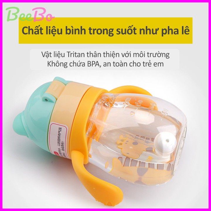 Bình uống nước cho bé DILLER cao cấp có tay cầm tiện dụng, Bình tập uống nước kèm ống hút và núm ti an toàn cho bé