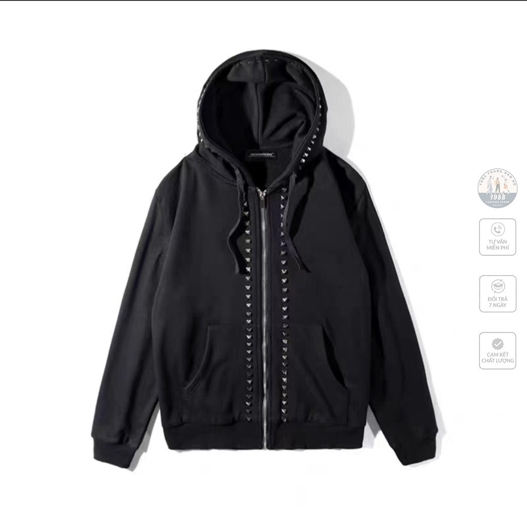 Áo khoác Đinh Hoodie , Áo khoác nỉ 2 lớp gắn đinh nam nữ Cá Tính