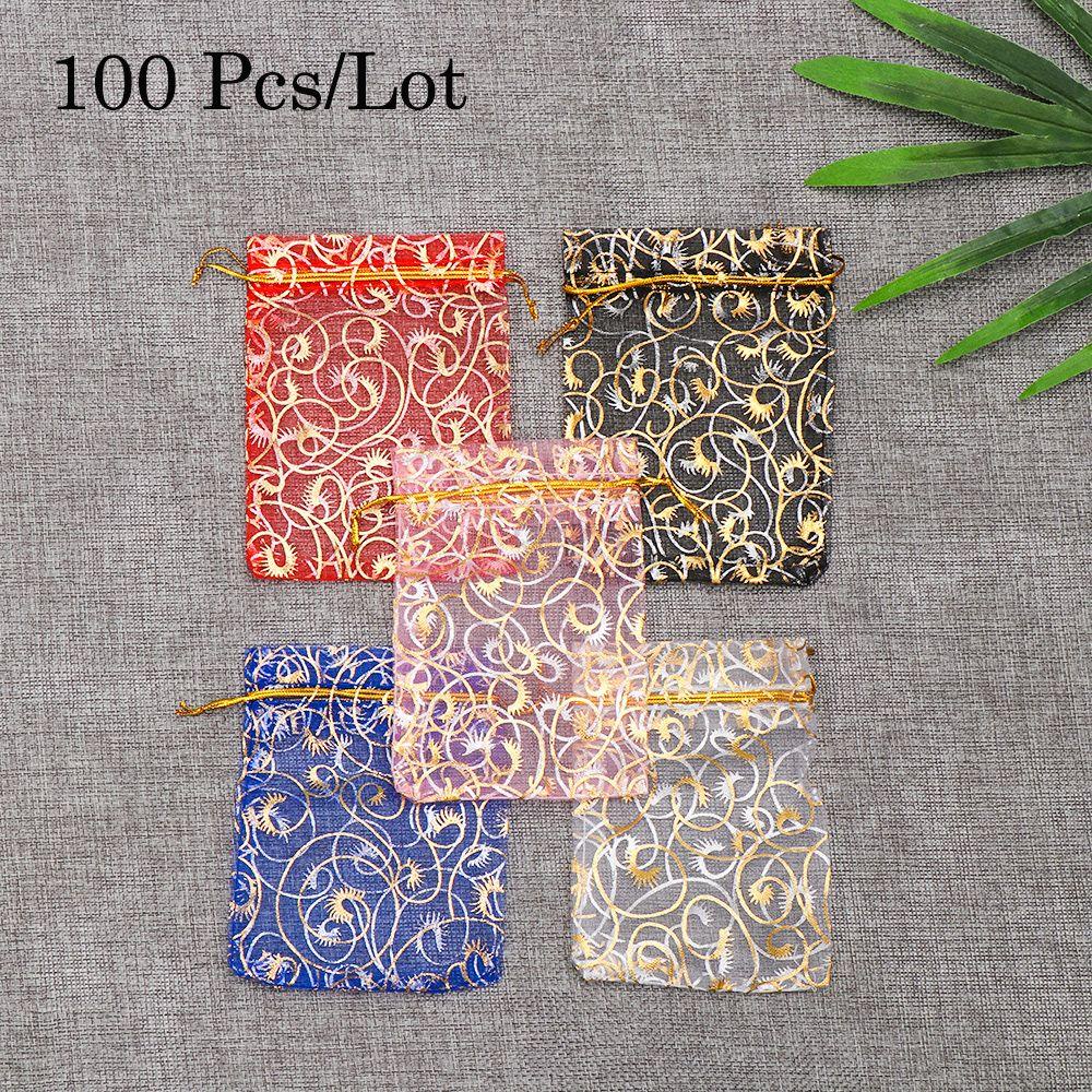 Set 100 Túi Lưới Đựng Quà In Họa Tiết Trái Tim