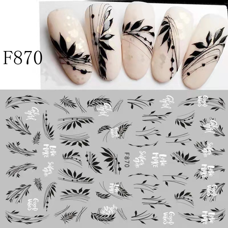 Miếng Dán Trang Trí Móng Tay 3D DIY Họa Tiết Hoa Và Bướm Màu Trắng Đen