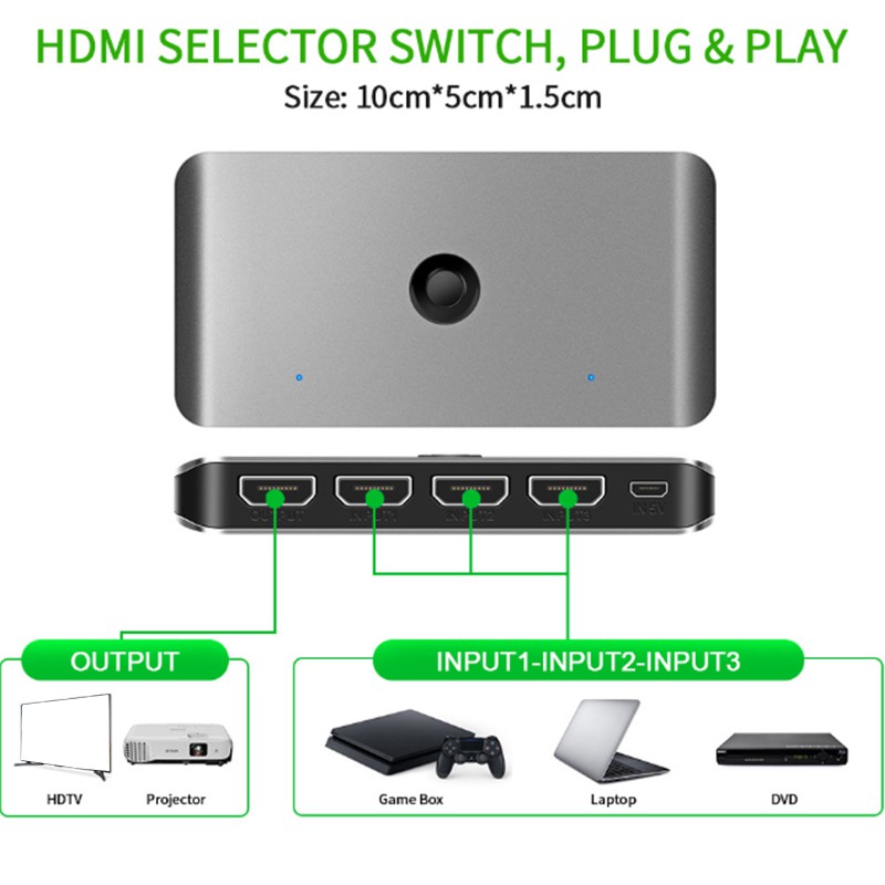 【Ready Stock】ROCKETEK KVM Switch Box 3 Port 3 In1Out HDMI Switcher for Keyboard