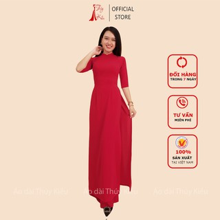 Áo dài trơn lụa Nhật cổ 2 phân màu đỏ tươi AK17
