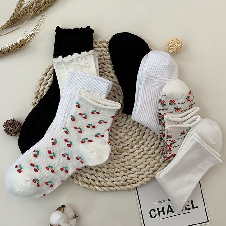 Tất Vớ cổ cao màu trắng trơn phong cách lolita Hàn Quốc vintage thời trang dành cho nữ