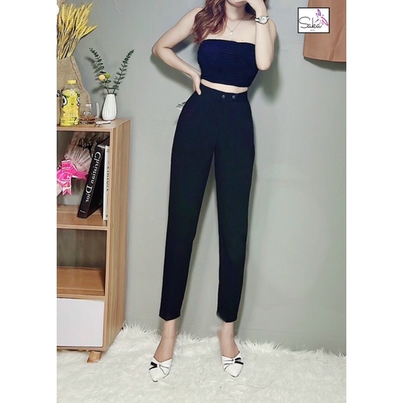 Quần tây công sở nữ dáng baggy màu đen vải tuyết mưa