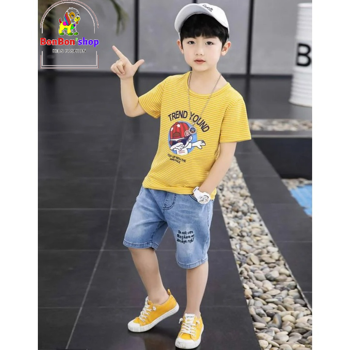Quần short jean cho bé trai, quần bò đùi cho bé trai BONSHOP vải mềm không phai màu size 13kg đến 30kg