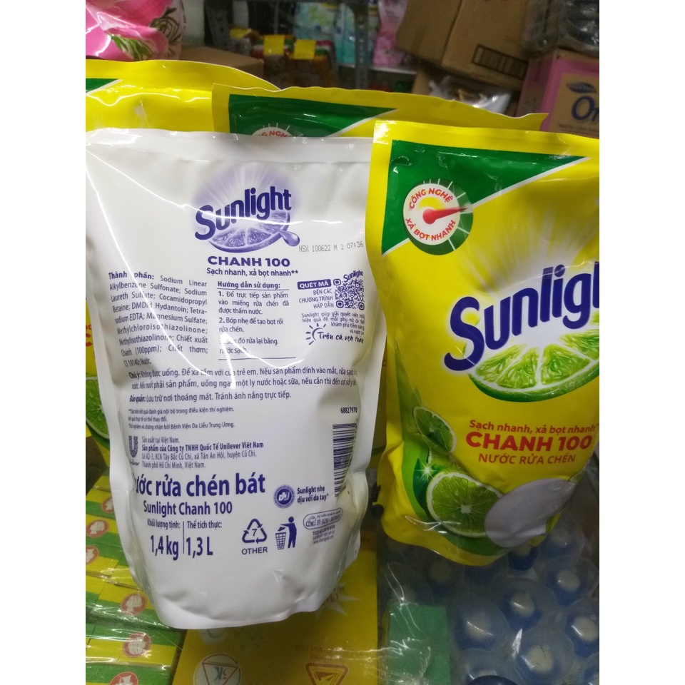 Nước Rửa Chén Sunlight Chanh 100 Túi 1.3L