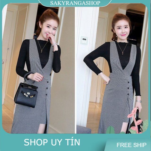 SET ÁO THUN VÁY YẾM XẺ TÀ PHỐI MÀU