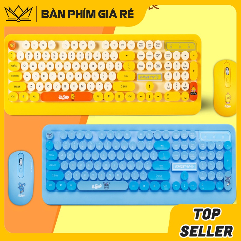 Bộ bàn phím và chuột không dây Siêu Xinh Vị Vàng và Gấu Đen K68 màu sắc rực rỡ tương thích máy tính, laptop, pc