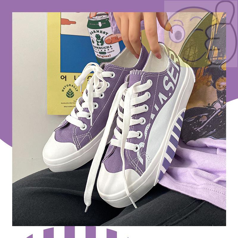 Mới Giày Thể Thao Canvas Màu Tím Phong Cách Hàn Quốc Cho Nữ Sinh