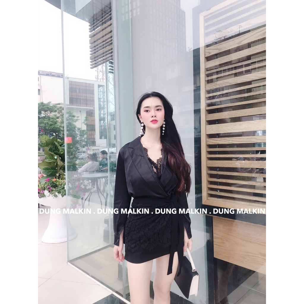 Set áo lụa chân váy ren S029