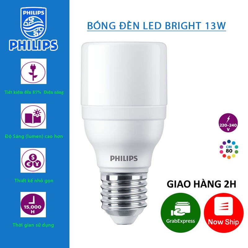 Bóng Đèn LEDBright PHILIPS 13W Lumen 900 E27 Ánh Sáng Trắng/Vàng Bảo Hành 2 Năm (1 Đổi 1)