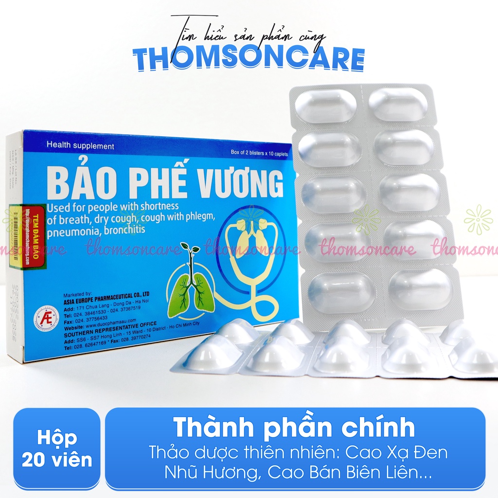 Bảo phế vương Hộp 20 viên Hỗ trợ giảm ho có đờm, phế quản từ thảo dược