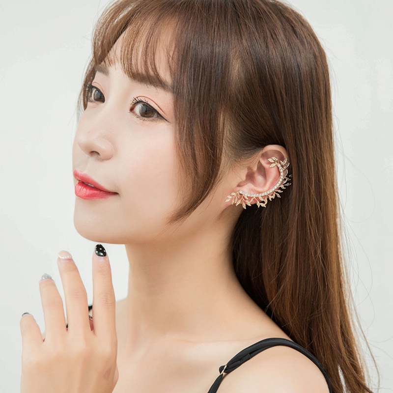 Khuyên tai mạ kẽm hình lá đính đá pha lê lấp lánh