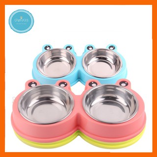 Bát đôi inox hình mắt ếch đế chống trượt đựng thức ăn cho chó mèo