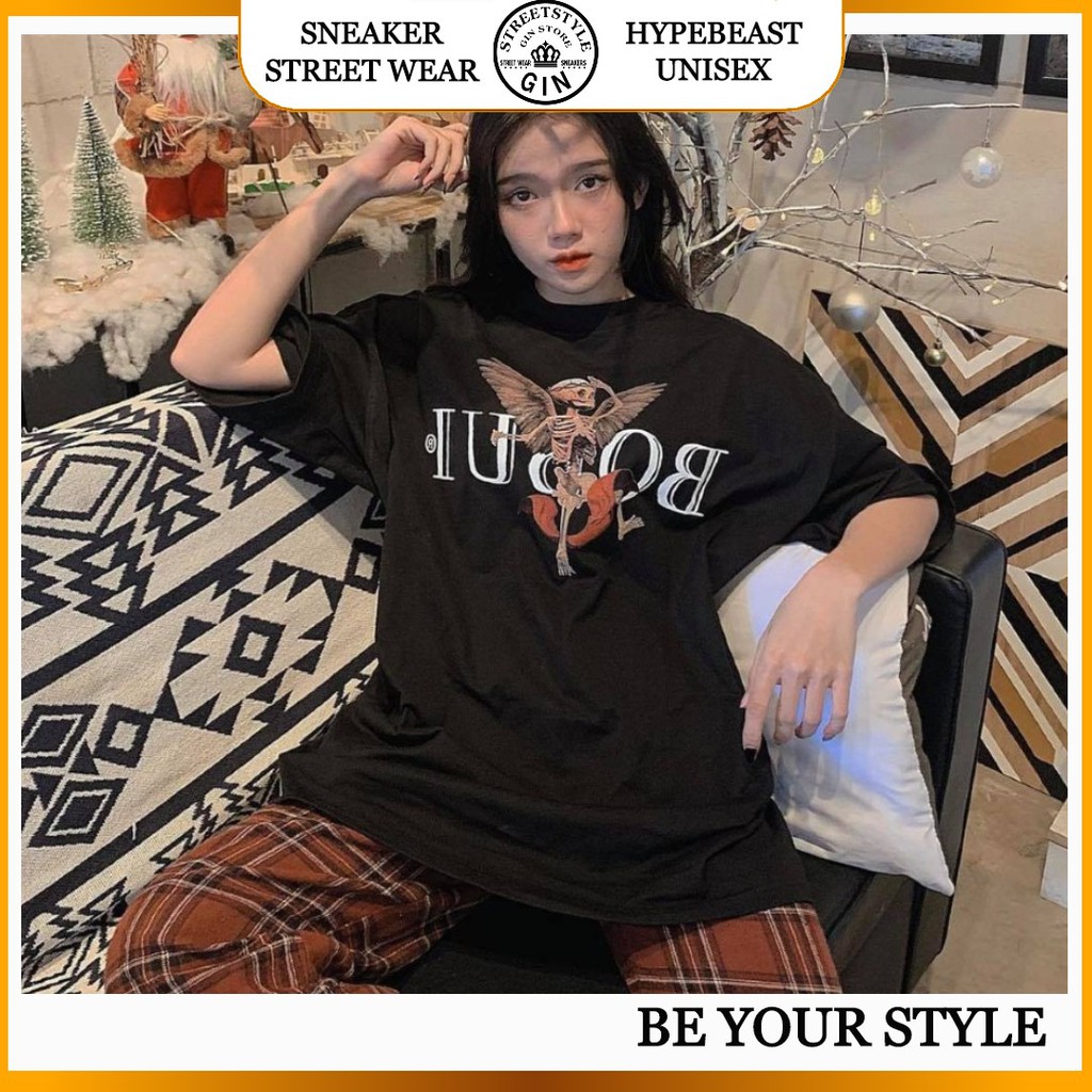 ÁO THUN TAY LỠ BO BỤI NAM NỮ CHẤT LIỆU COTTON PHA FULL TAG LOGO - GIN STORE