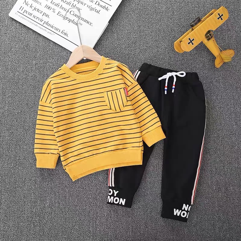 Bộ Nỉ Kẻ Thu Đông Cho Bé Trai Và Bé Gái 8 Đến 28 Kg Hàng VNXK Chaarlie Kids