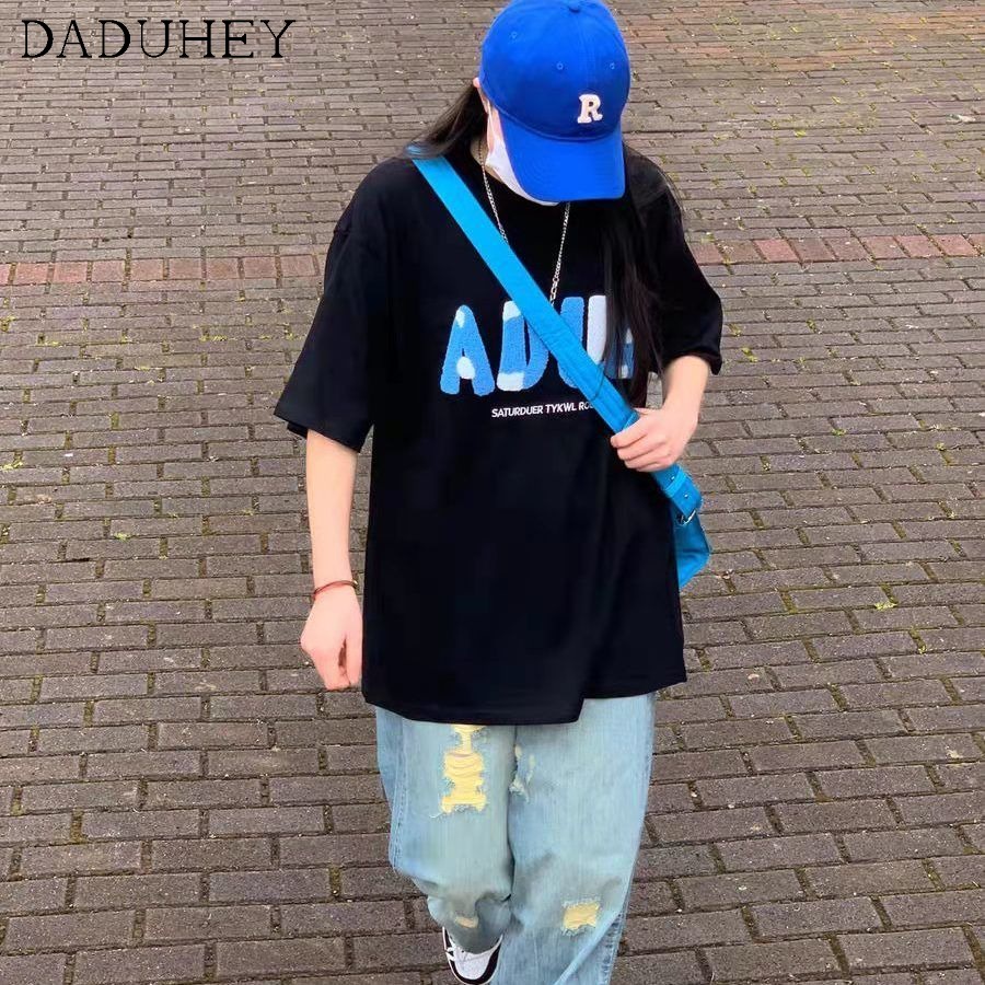 Áo thun DADUHEY tay ngắn in họa tiết chữ cái 3D phong cách Nhật Bản 2022 thời trang mùa hè ngọt ngào mới cho cặp đôi