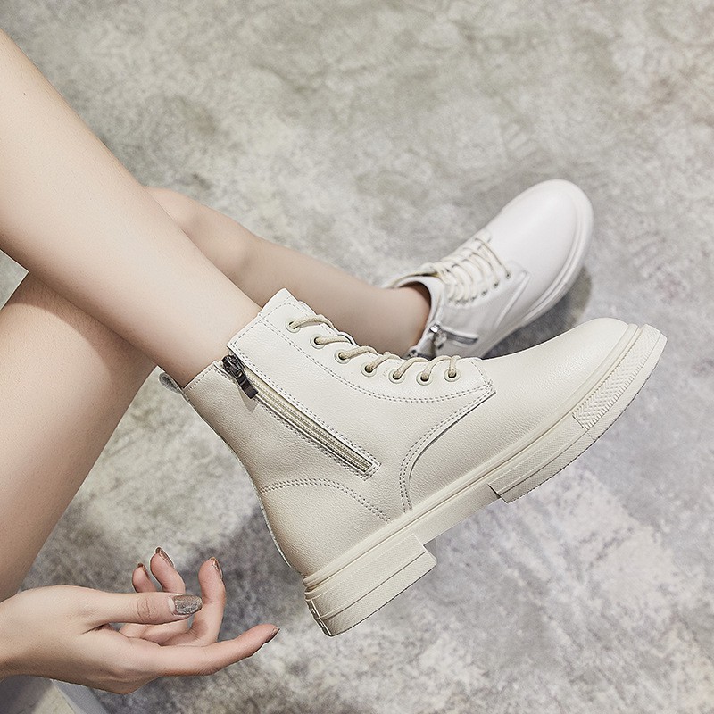 Giày Boots Nữ, Boots Nữ Cổ Thấp 3cm  Hai Khóa Hot Hit Siêu Đẹp Hai Màu Đen Kem Minhtushoes Giày Nữ Cao cấp | BigBuy360 - bigbuy360.vn