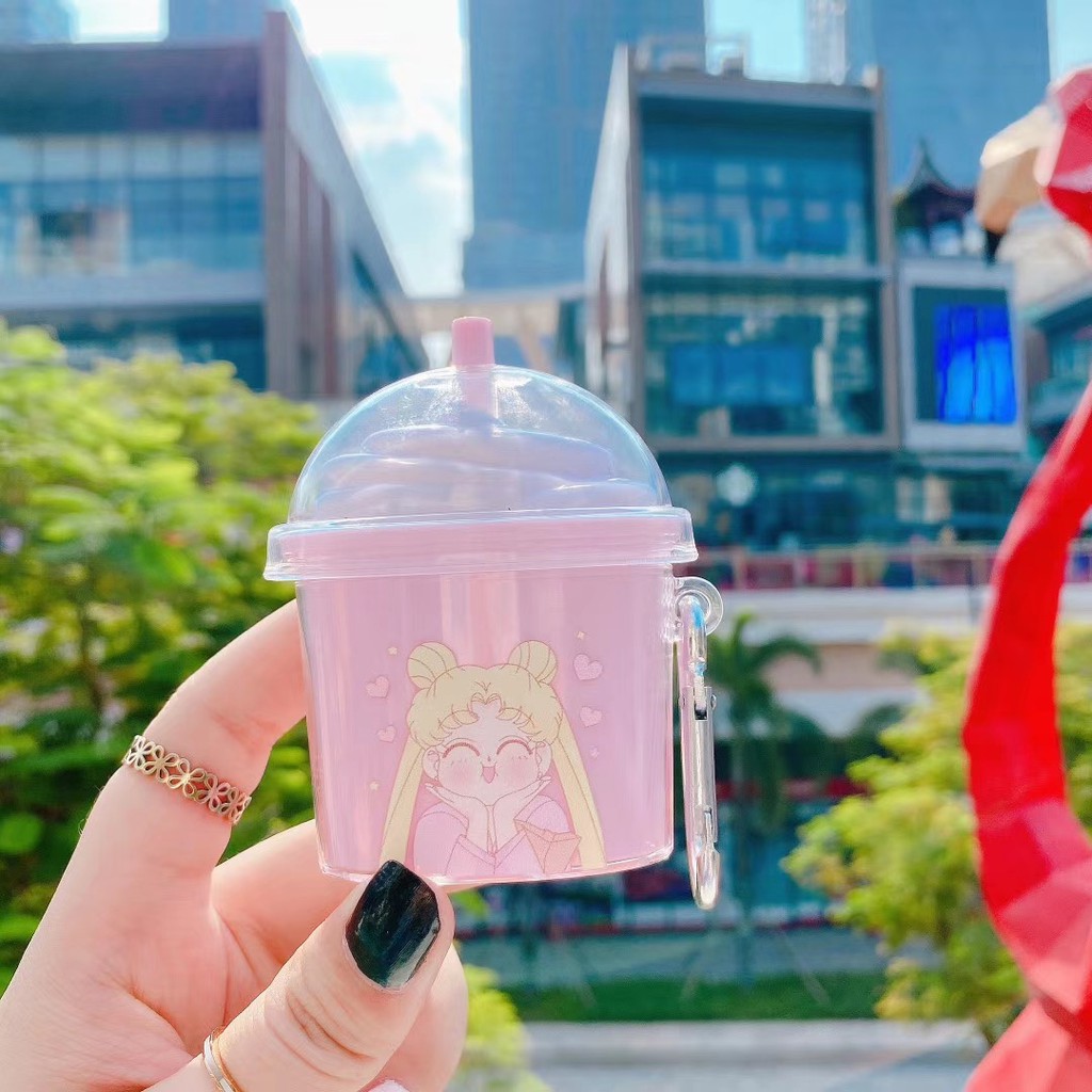 Lilyrose Store/ Airpods Case Fashion Cute Sailor Moon Ice Cream Wireless bluetooth headset Airpods 1 2 Case Hard AirPods 1 Cover Case With Hook
