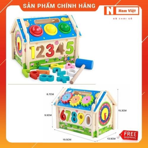 Nhà Đa Năng Kết Hợp Thả Số,Đập Bóng,Bánh Răng Ăn Khớp Và Đồng Hồ Gỗ Cho Bé