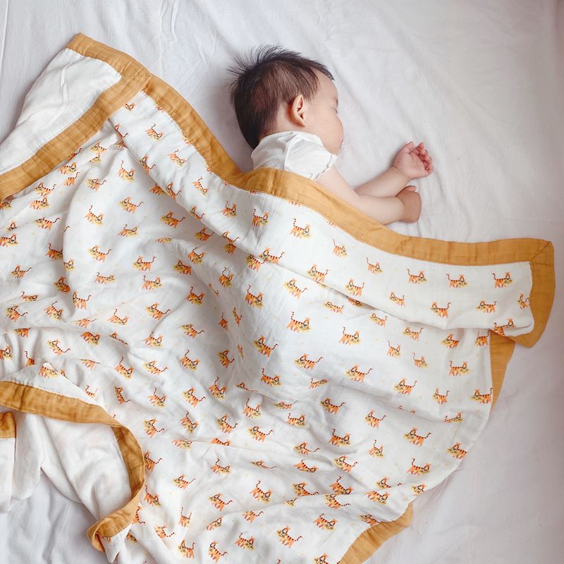 Chăn sợi tre, mền sợi tre 6 lớp có bo viền cho bé yêu