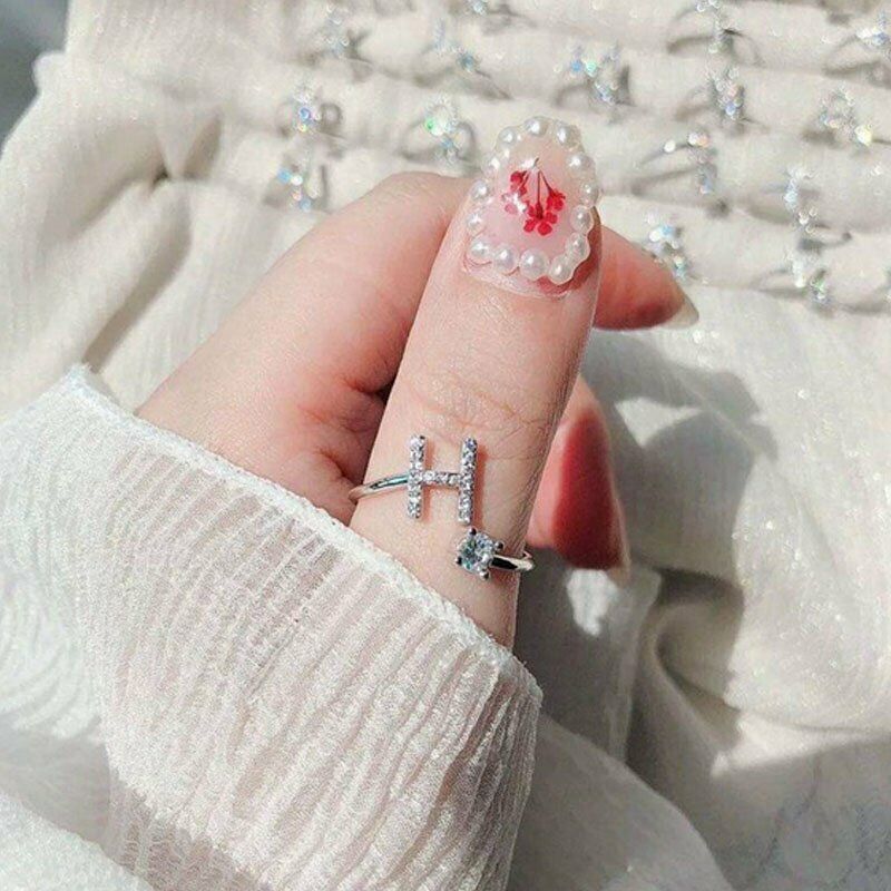 Nhẫn Vàng Hàn Quốc Mặt 26 Chữ Cái Đính Đá Zircon